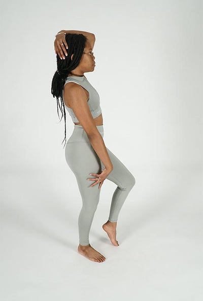 2 Pc - Elastic Gray High Waist Yogawear Set Crop Sleeveless