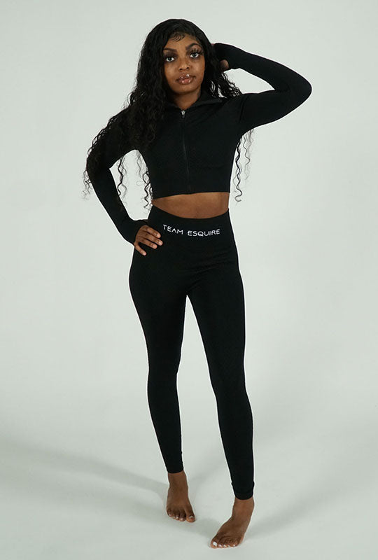 2 Pc - Black Long Sleeve Top Zip And Sports Pants Moisture Wicking