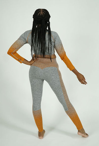 2 Pc - Orange/Gray Long Sleeves Crop Top And Sports Pants